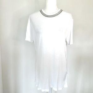 -Kooples White T-Shirt with Silver Thread Neckline